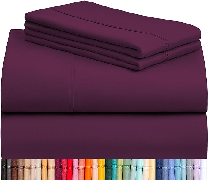 LuxClub 4 PC California King Sheet Set, Breathable Luxury Bed Sheets, Deep Pockets Wrinkle Free Cooling Sheets Machine Washable Hotel Bedding Silky Soft - Eggplant Cal King