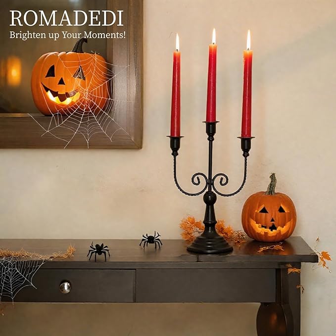 Romadedi Candelabra Black Candle Holders: 3 Arm Halloween Candlestick Holder11.8 Gothic Home Decor for Party Table Centrepiece Mantel Christmas, Set of 6