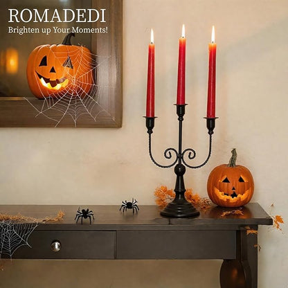 Romadedi Candelabra Black Candle Holders: 3 Arm Halloween Candlestick Holder11.8 Gothic Home Decor for Party Table Centrepiece Mantel Christmas, Set of 6