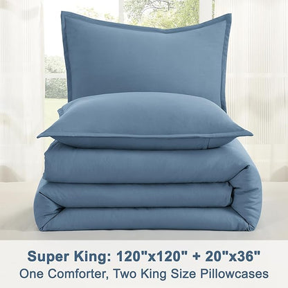 Litanika Oversized King Comforter Set Grayish Blue Super King Size, 3 Pieces Lightweight Solid Bedding Comforter Set, All Season Fluffy Bed Set (120x120In Comforter & 2 Pillowcases)