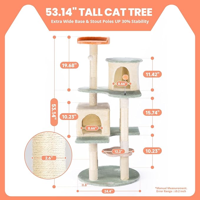 HYABi 53 Inch Flower Cat Tree - Multi-Level Cat Condo with Scratch Posts & Toys, Fresh Design Eco-Friendly Material, for Multi-Cat Households & Indoor Cat Playground-Mewly Pet