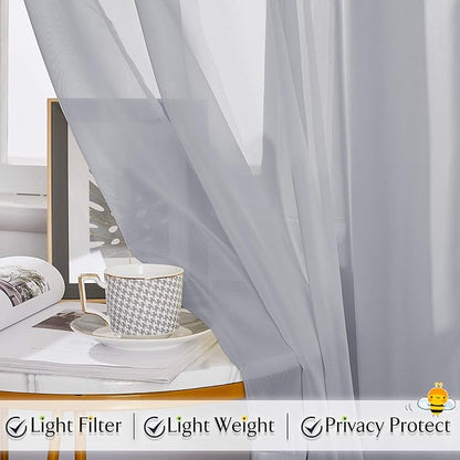 RYB HOME Sheer Curtains Valances-Bed Curtains, Kids Room Breezy Bedroom Window Valance Scarf for Canopy Frame Living Room Backdrop Table Runner,60 x 216 inch Long per Panel, 2 Panels, Dove Grey,Adult