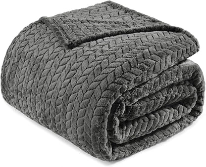 Exclusivo Mezcla Fleece Queen Size Blanket for Bed, 90x90 Inches Soft Cozy Jacquard Flannel Blankets, Lightweight Fuzzy Plush Warm for Winter, Dark Grey