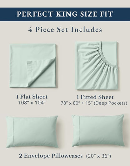 LANE LINEN 100% Organic Cotton Sheets King Size, 15" Deep Pocket Fully Elasticized Soft & Comfy Percale Bedding, Eco Friendly Naturally Temperature Regulating Cotton Sheets King- Cool Blue