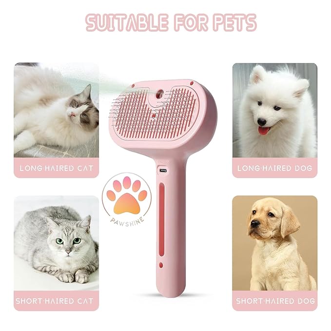 Cat steam brush – Effective Pet Brush for Indoor Cats, Steam Technology for Shedding, Mats & Grooming – Ideal cat brush indoor for Deep Cleaning (Pink)-Mewly Pet
