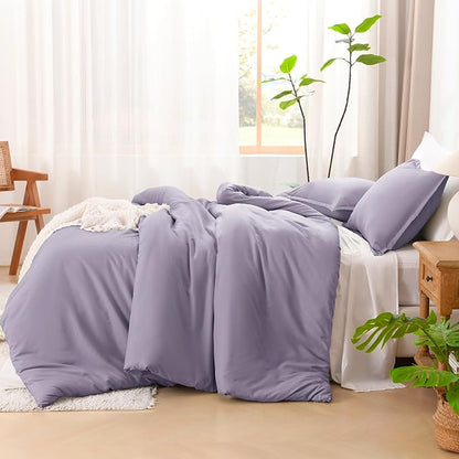 Litanika Grayish Lavender Purple Comforter Set King Size, 3 Pieces Lightweight Solid Bedding Comforter Set, All Season Fluffy Bed Set (104x90In Comforter & 2 Pillowcases)
