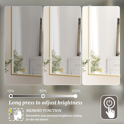 36x36 Inch LED Bathroom Mirror, Gold Metal Framed Lighted Mirror for Bathroom, Wall Mouted LED Vanity Mirror with Lights, 3 Colors and Stepless Dimmable, Anti-Fog, Memory