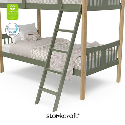 Storkcraft Caribou Bunk Bed Twin Over Twin Bunk Bed (Olive and Natural) - GREENGUARD Gold Certified, Twin Bunk Beds for Kids, Converts to 2 Individual Twin Beds (Mattress not Included)