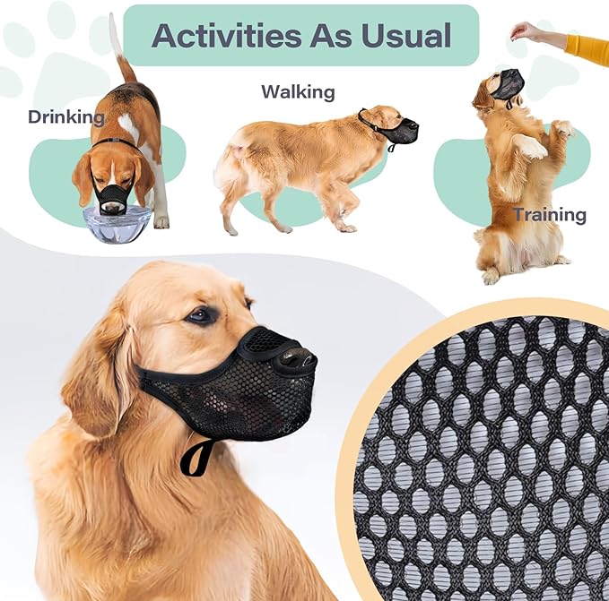 LUCKYPAW Dog Muzzle for Large Medium Small Dogs, Patented Mesh Muzzle to Prevent Biting Chewing Eating, Soft Mouth Guard with Front Opening Design for Drinking Panting(Black, XL)-Mewly Pet