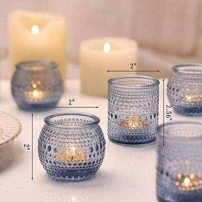 16 Pcs Assorted Blue Votive Candle Holders- Tea Light Candle Holder Glass for Wedding Bridal Shower Table Decor, Blue Candle Holders for Fall, Thanksgiving, Vintage Wedding Table Decor