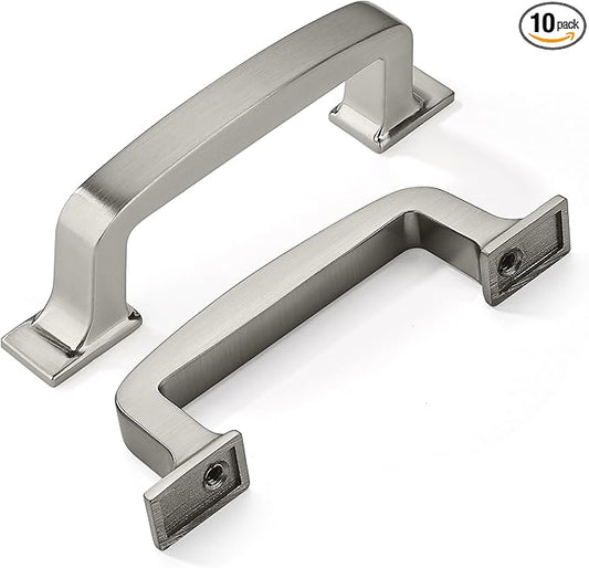 khtuMealware 10 Pack 3 Inch Cupboard Handles - Brushed Satin Nickel Cabinet Pulls & Drawer Handles