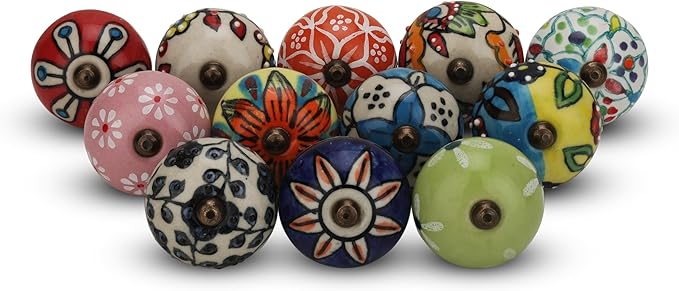Multicolor Ceramic Cabinet Knobs for Kitchen Cabinet Drawers Assorted knob for Cupboard Wardrobe Dresser Furniture Door Pull Handles Boho Home Interior Decor - Pack of 30