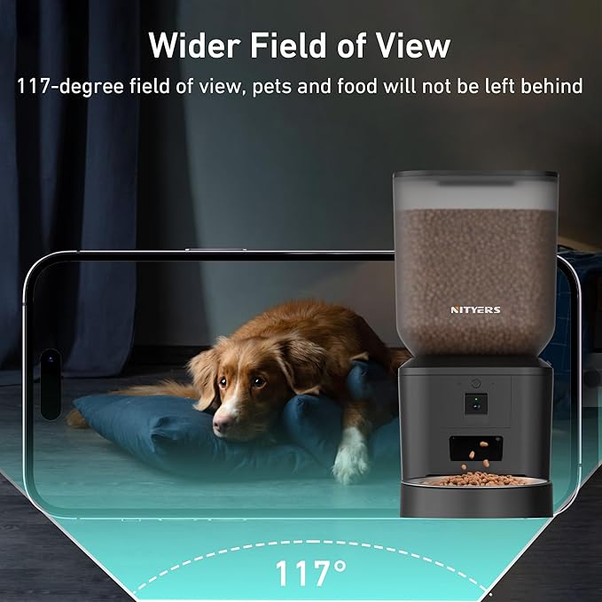 Automatic Dog & Cat Feeder with Camera & WiFi – 8L/34 Cups, 1080P Night Vision, 2.4 & 5G WiFi, 2-Way Talk, 10s Voice Recording, Timed Food Dispenser, Up to 99 Portions, 15 Meals Per Day-Mewly Pet