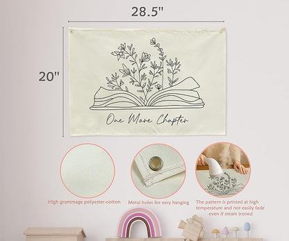 Classroom Kindergarten Preschool Homeschool Reading Room Wall Decor-Hanging Rectangular Canvas Banner Flag Poster Wall Sign Art-Back to School Gift for Boy Girl Kids Teen Book Lover-One More Chapter