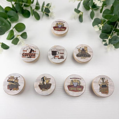 JamJam 8Pack 1-4/5Inch Round Vintage Coffee Themed Cabinet Kitchen Door Drawer Knobs and Pulls