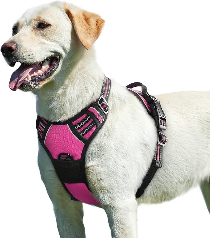 Eagloo Dog Harness for Large Dogs, No Pull Service Vest with Reflective Strips and Control Handle, Adjustable and Comfortable for Easy Walking, No Choke Pet Harness with 2 Metal Rings, Rose Red, L-Mewly Pet