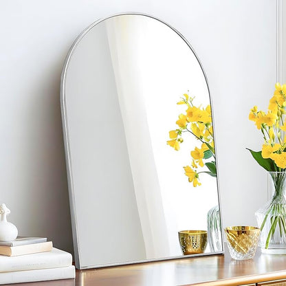 24x36 Arch Mirror Square Full Length Wall Mounted Hanging or Against Wall Metal Frame Dressing Make-up Mirrors for Entryway Bedroom Bathroom Living Room 24 36 inch Silver