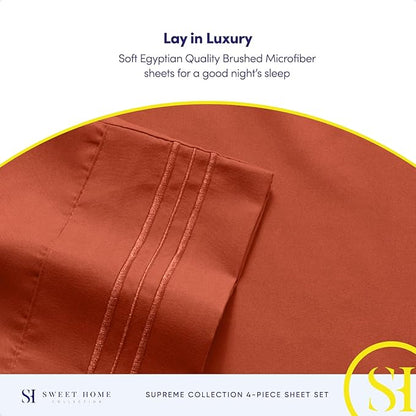 Twin Sheets - Breathable Luxury Sheets with Full Elastic & Secure Corner Straps Built In - 1800 Supreme Collection Extra Soft Deep Pocket Bedding Set, Sheet Set, Twin, Rust