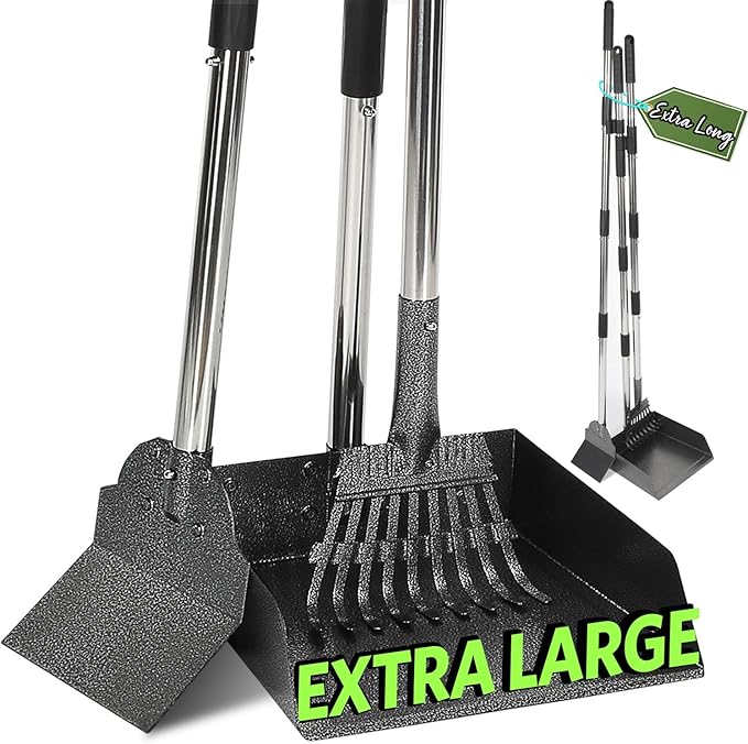 T2Y Pooper Scooper, Extra Long Handle Dog Pooper Scooper, Adjustable Stainless Steel Rake & Spade & Extra Large Tray, Durable Poop Scoopers for Yard, Lawn, Snowfield, Suitable for Multi-Dog Family-Mewly Pet