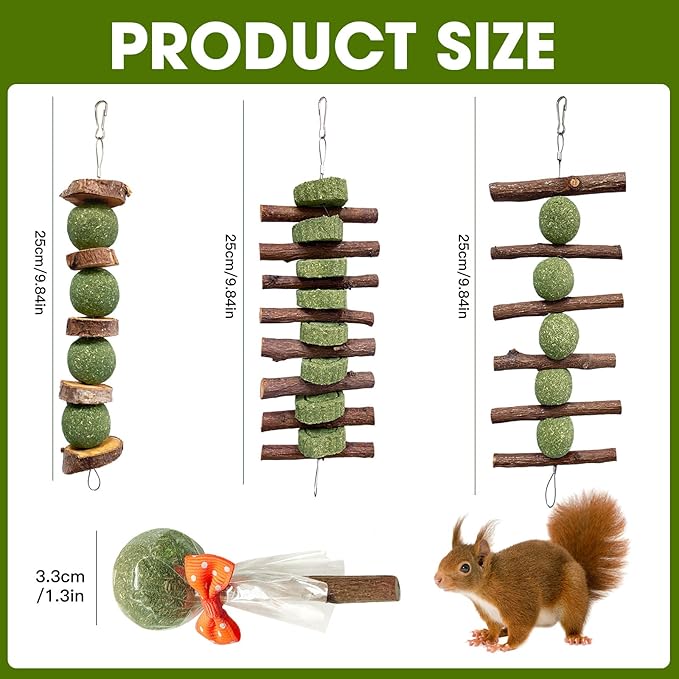 3 Pcs Bunny Chew Toys with 3 Pcs Rabbit Chew Lollipop for Teeth Grinding, Improve Dental Health, Treats for Rabbits Guinea Pigs Chinchillas Bunnies Hamsters-Mewly Pet