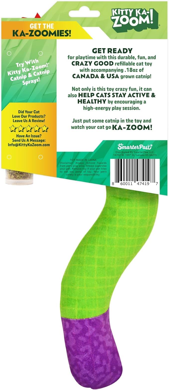 ZOOMIE Snake Kicker - Refillable Catnip Toy + Catnip | High Potency Hand Harvested Fresh | Soft Plush for Engaging Play-Mewly Pet