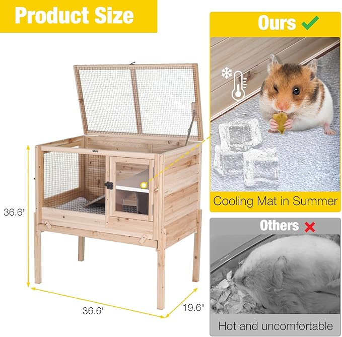 Aivituvin Wooden Guinea Pig Cages Indoor with Removable Stand, Anti Chewing Rabbit Hutch with Ramp and Wire Mesh, 2 Story Small Animals House Habitat with Pull Out Tray (Light Natural Wood)-Mewly Pet