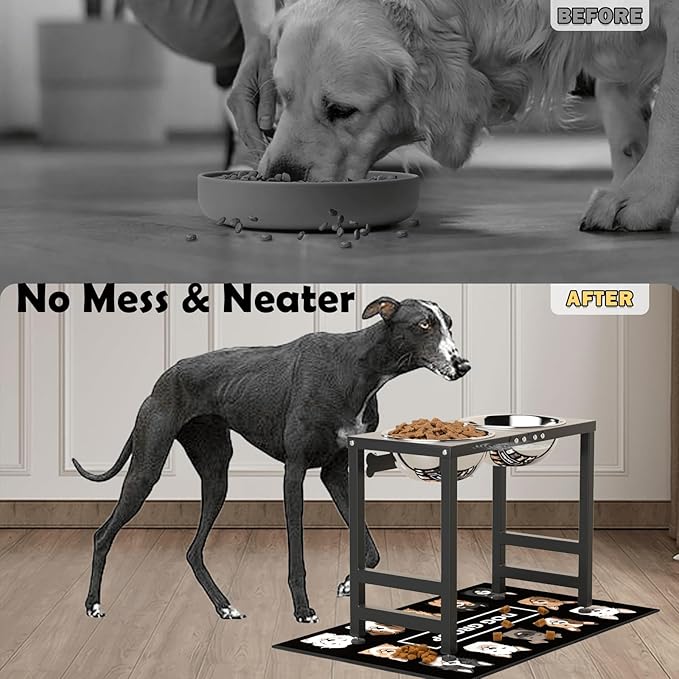 Elevated Dog Bowls for Large Extral Large Breed, Raised Bowl Stand with 2 Stainless Steel Bowls (101oz) and Spill-Proof Mat, 17" Tall Dog Feeder for Extra Large Breeds-Mewly Pet