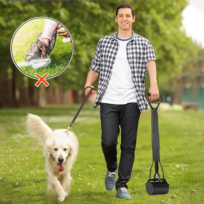 UPSKY 32'' Pooper Scooper for Large Small Dogs, Long Handle Dog Poop Scooper with Waste Bags, Portable Dog Poop Pick Up Tool, Folding Poop Scoop for Yard, Grass, Dirt, Gravel Black-Mewly Pet