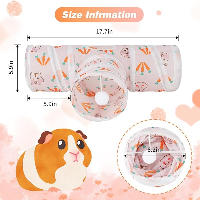 Rypet Guinea Pig Tunnel 3 Way Collapsible Small Pet Tunnels and Tubes with Interactive Ball for Baby Rabbit Ferret Hamster Chinchilla Hedgehog Hiding and Resting-White-Mewly Pet