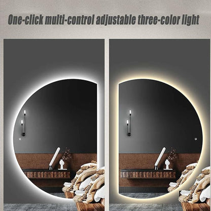 Half Moon LED Bathroom Mirror,Frameless Backlit Wall Mirror, Anti-Fog Smart Vanity Mirror,3 Colors Lights Dimmable Brightness and Time,Touch Switch (Left Semicircle, 100 * 70)