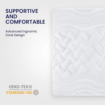 SLEEP ZONE King Size Cooling Mattress Topper, Premium Zoned Cool Mattress Pad Cover, Padded Mattress Protector Breathable Washable, Deep Pocket 8-21" (White, King)