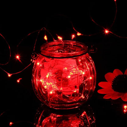 Mikasol Fairy Lights Battery Operated, 1 Pack Mini 3*AAA Battery Powered Copper Wire Led Starry String Lights Firefly Lights for Bedroom, Christmas, Parties, Decoration (5m/16ft Red)