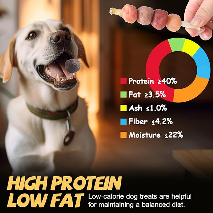 ASMPET Dog Treats Chews, Multi-Flavor Dog Kabob Snacks, Made with Chicken, Duck, Salmon, Rabbit and Beef, Rawhide Sticks for Dogs-Mewly Pet