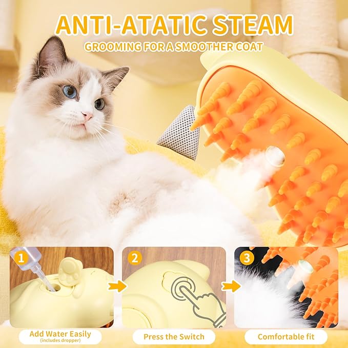 Rechargeable 3in1 Self-Cleaning Cat & Dog Deshedding Brush with 2 Gears for Long & Short Hair - Yellow-Mewly Pet