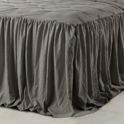 Lush Decor Ravello Pintuck Ruffle Skirt Bedspread Set - Luxe 2 Piece Ruffled Bedding Set - Traditional Glam & Farmhouse Inspired Bedroom Decor - Twin, Dark Gray
