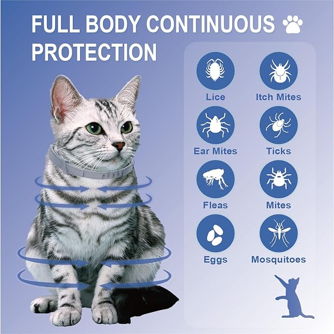 Flea Collar for Cats, Flea and Tick Collars for Kittens, Flea & Tick Treatment Prevention, Natural Essential Oil, 2 Pack, 16 Months Protection, One Size Fits All, Waterproof-Mewly Pet