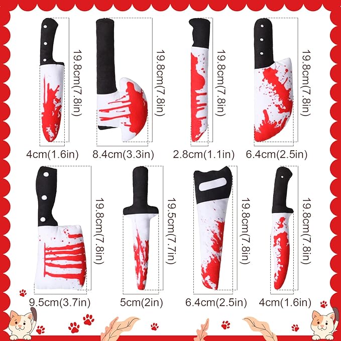 Honoson 8 Pcs Knife Cat Chew Toys Catnip Toys Interactive Stuffed Kitten Chew Toys Teething Resistant for Christmas Halloween Indoor Kitten Cats Boredom Relief Teeth Cleaning(Knife Pattern)-Mewly Pet