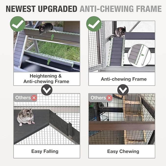 Ferret Cage Rat Cage Indoor Outdoor, Large Guinea Pig Cages with 4 Levels, Wooden Chinchilla Cage with Wheels for Hamster, Chameleon, Gerbils and Other Small Animals Anti-Chewing-Mewly Pet