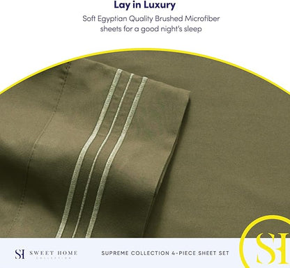 Queen Size Bed Sheets - Breathable Luxury Sheets with Full Elastic & Secure Corner Straps Built In - 1800 Supreme Collection Extra Soft Deep Pocket Bedding Set, Sheet Set, Queen, Olive