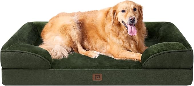EHEYCIGA Orthopedic Dog Beds for Extra Large Dogs, Waterproof Memory Foam XL Pet Bed with Sides, Non-Slip Bottom and Egg-Crate Foam Big Dog Couch Bed with Washable Removable Cover, Dark Green-Mewly Pet