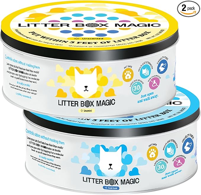 Cat Litter Deodorizer Jar (1 Fresh Scent and 1 Fragrance Free, 16 Oz, Pack of 2) - Cat Litter Odor Absorber Gel - Litter Box Pet Air Freshener - Litter Odor Eliminator to Freshen Air-Mewly Pet