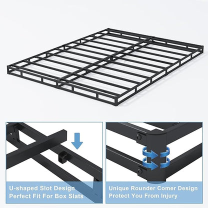 King Box Spring - 4 Inch High Profile Box Spring for King Bed, Sturdy Metal Frame Mattress Foundation, Easy Assembly, Quiet & Noise-Free
