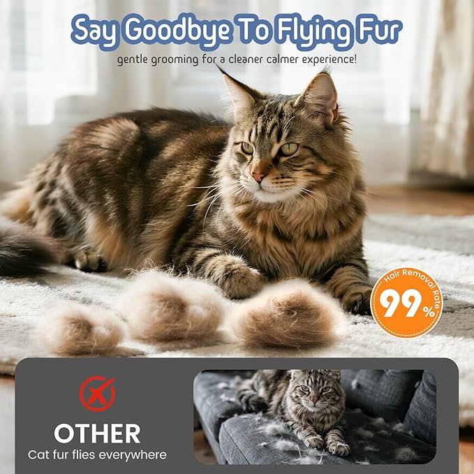 Self Cleaning Slicker Brush, 2-in-1 Cat Brush for Shedding, Skin Friendly Grooming Tool for Long & Medium-Long Hair Pets, Adjustable Bristle Length with Dematting Comb for Cats, Dogs (Blue)-Mewly Pet