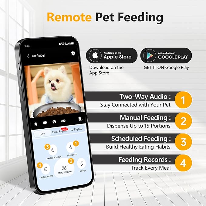 Automatic Cat Feeder with 1080P Camera, Two-Way Audio, APP Timed Auto Control Meals, 6L Dry Food Dispenser, 2.4G / 5G WiFi-Mewly Pet