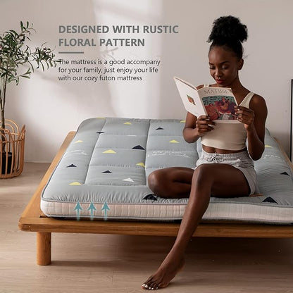MAXYOYO Grey Triangle Futon Mattress, Padded Japanese Floor Mattress Quilted Bed Mattress Topper, Extra Thick Folding Sleeping Pad Breathable Floor Lounger Guest Bed for Camping Couch, Twin Size