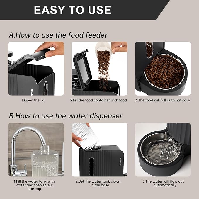 Gardner Pet Automatic Gravity Cat Food Feeder and Water Dispenser Stainless Steel Two-in-One Set Large Capacity Dispenser for Pets Dogs, Puppies, Kittens-Mewly Pet