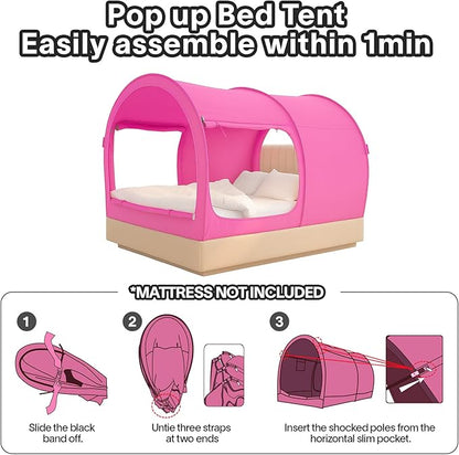 Alvantor Bed Canopy Bed Tents Dream Tents Privacy Space Full Size Indoor Pop Up Portable Frame Curtains Breathable Grey Cottage (Mattress Not Included) Reducing Light