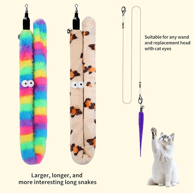 Cat Wand Toy Set, 11 Pcs Including Worm & Snake Refills, Wand Replacement Rope, for Bored Indoor Adult Cats & Kittens-Mewly Pet
