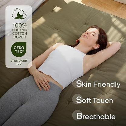 ZonLi Japanese Floor Futon Mattress Queen Size 80"x 60", 100% Cotton Cover 4'' Thicken Tatami Mattress, Foldable Sleeping Pad, Portable Dormitory Tatami Mat, Roll Up Floor Lounger Bed for Adult