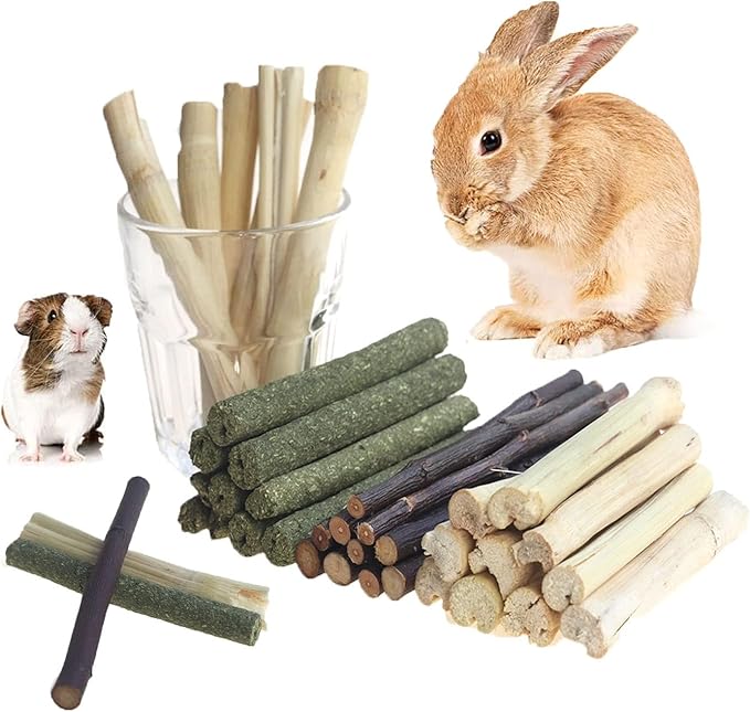 600g Guinea Pig and Rabbit Chew Toys - Sweet Bamboo and Timothy Apple Sticks for Healthy Teeth and Relaxation - Natural and Safe Guinea Pig Chew Toys-Mewly Pet